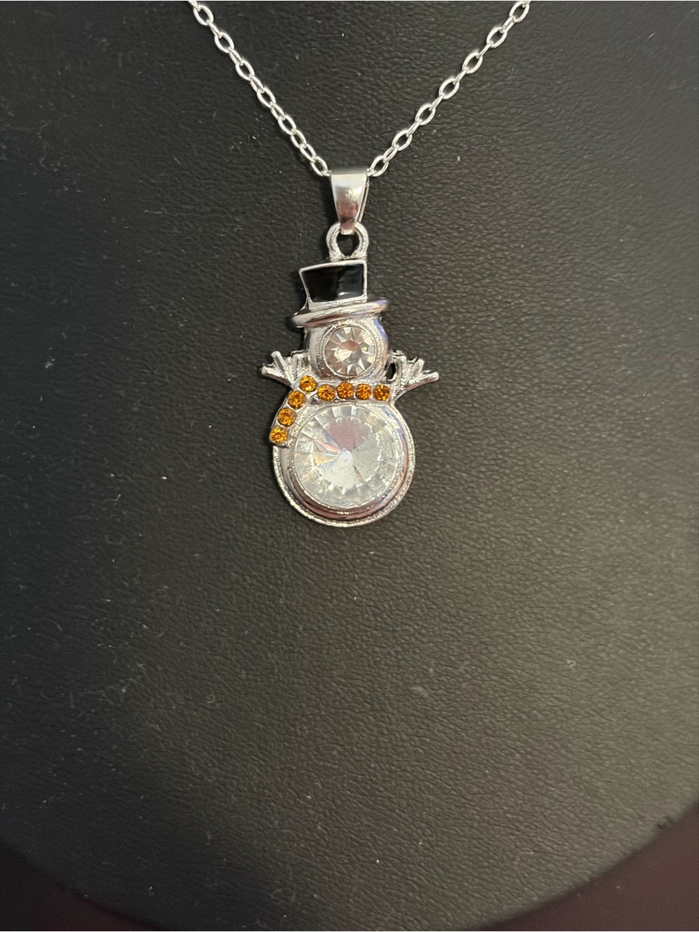Silver Snowman Pendant Necklace with Amber Accent Stones